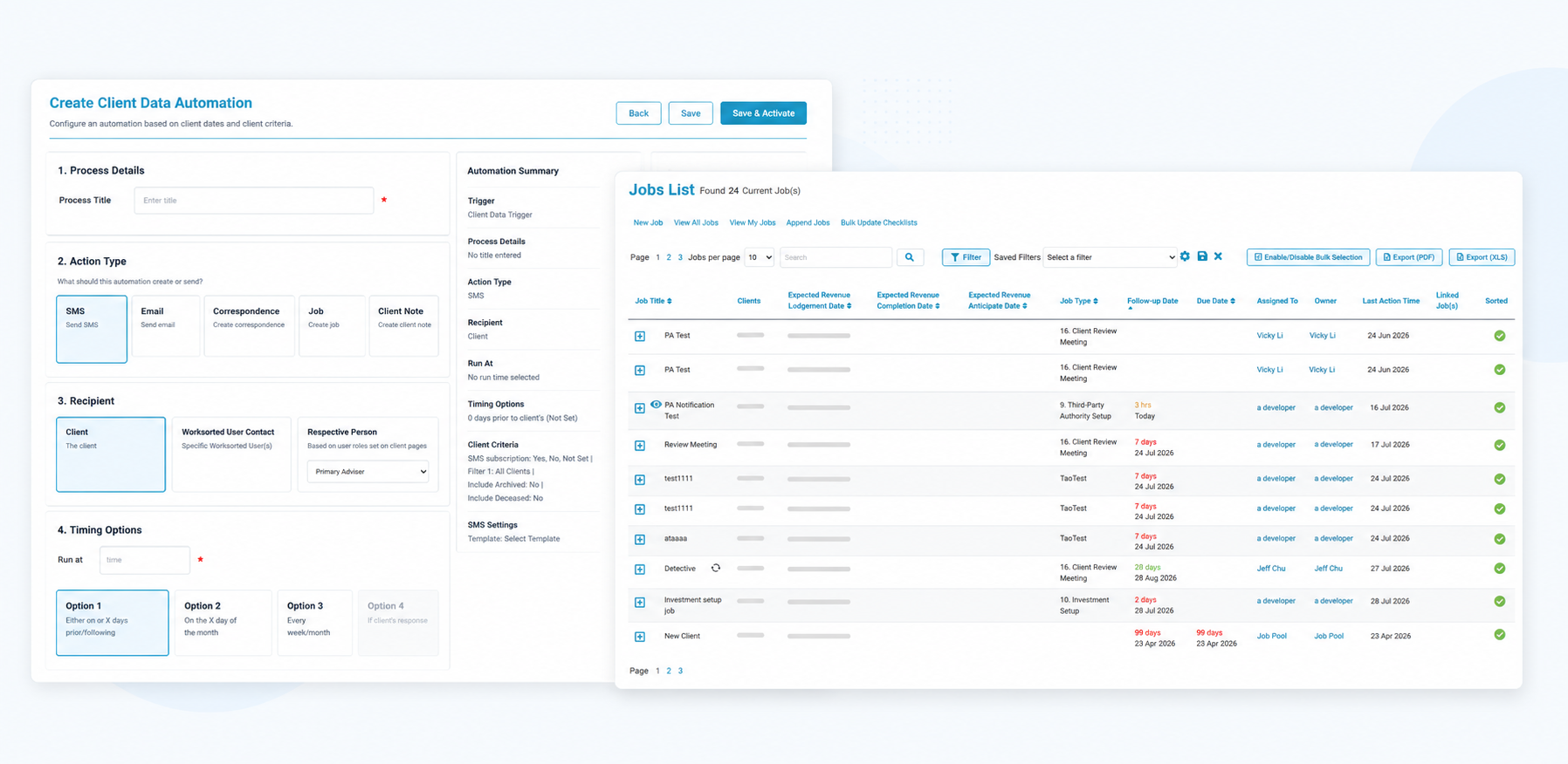 Worksorted workflow and job management screen