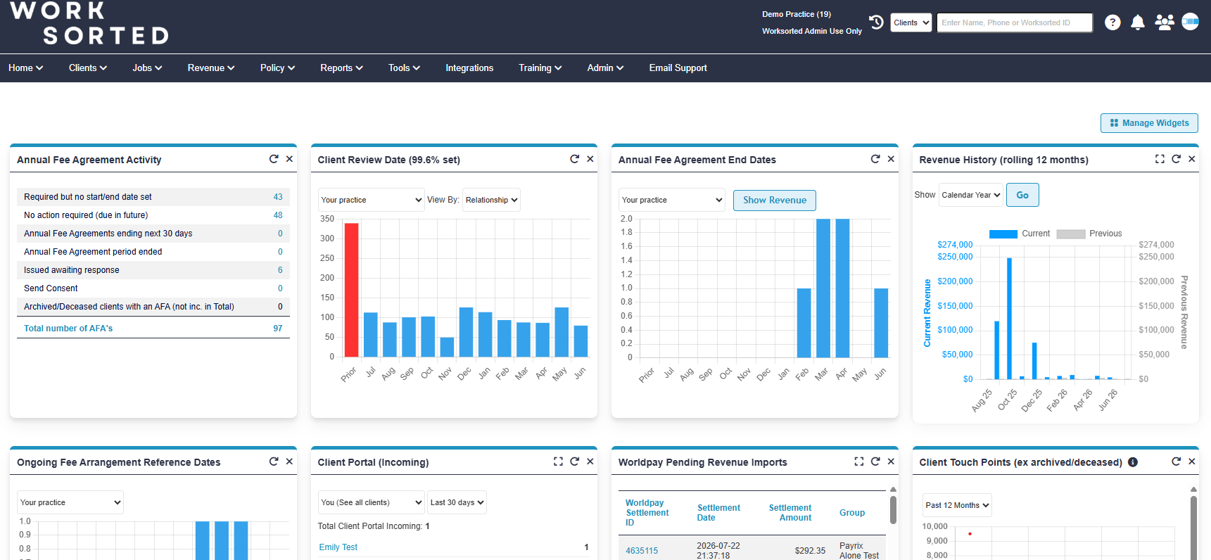 Worksorted financial advice practice management dashboard